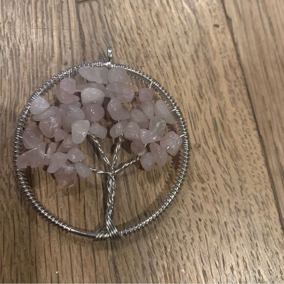 New Tree of life pendant light pink rose quartz silver tree - Picture 2 of 6